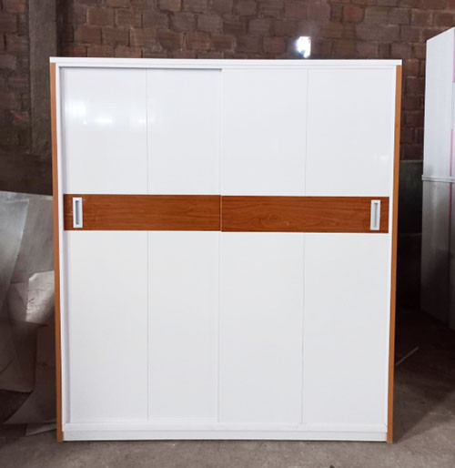 Tủ nhựa giả gỗ cửa lùa màu trắng