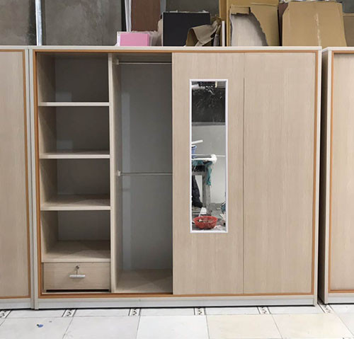 Tủ quần áo nhựa giả gỗ cửa lùa 4 cánh 1 ngăn