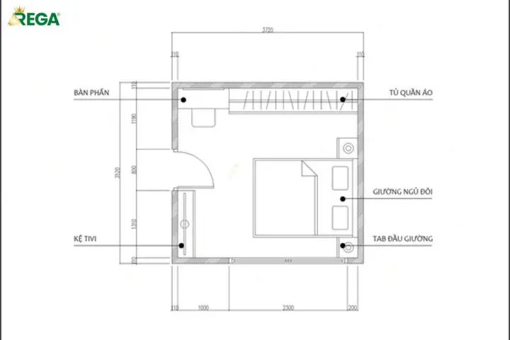 bản vẽ phòng ngủ có toilet
