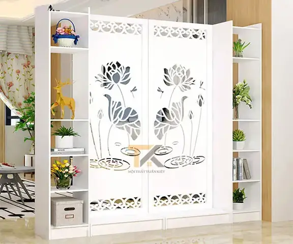 kệ vách ngăn phòng khách và bếp sen nước 2 vách 2 kệ