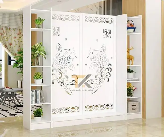 Kệ vách ngăn phòng khách cây trúc