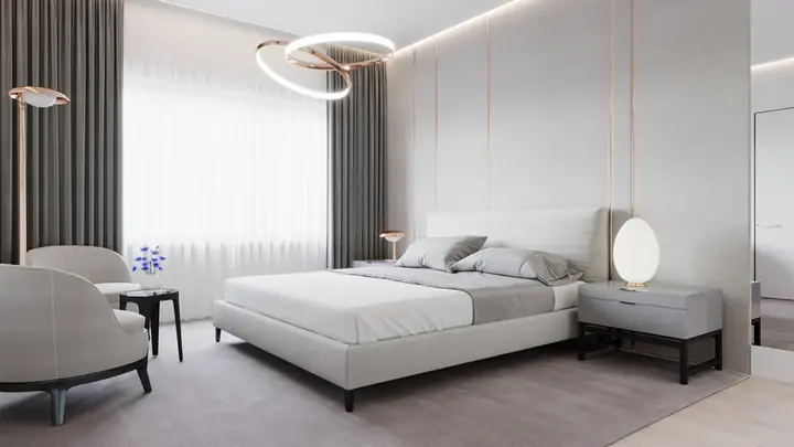 Mẫu 3: Thiết kế phòng ngủ master màu trắng be đẹp cao cấp