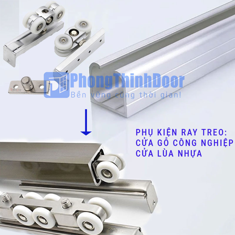 Bộ phụ kiện ray trượt và bánh xe cho hệ thống cửa lùa bằng nhựa, đảm bảo vận hành êm ái