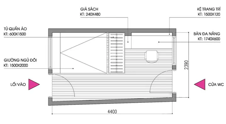 bố trí phòng ngủ 10m2