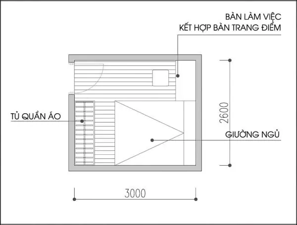 bố trí phòng ngủ 10m2