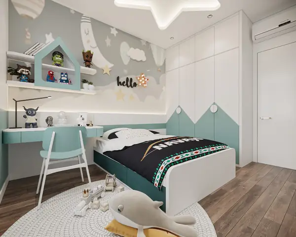 bố trí phòng ngủ 14m2