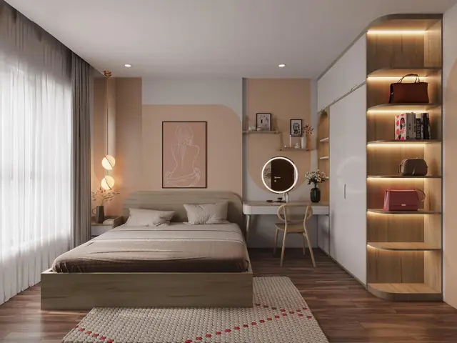 bố trí phòng ngủ 14m2