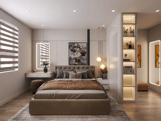 bố trí phòng ngủ 14m2