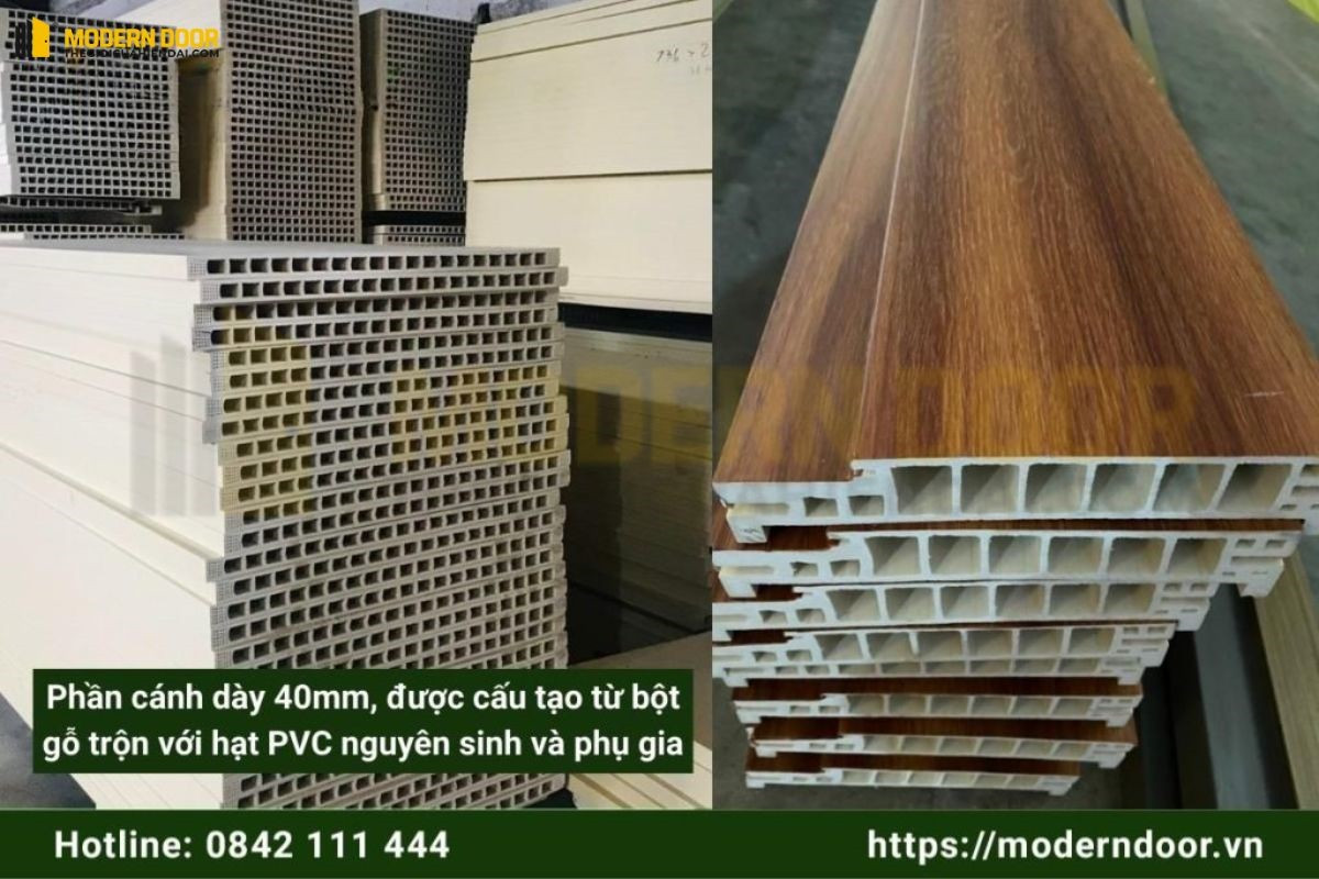 Cấu tạo cánh cửa nhựa composite dày 40mm với lõi rỗng tổ ong