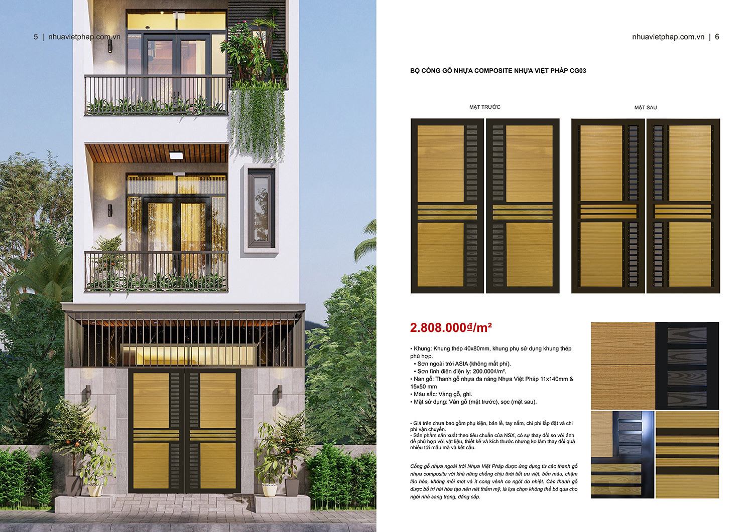 Cửa cổng gỗ nhựa composite màu nâu trầm, tạo điểm nhấn ấm cúng cho ngôi nhà