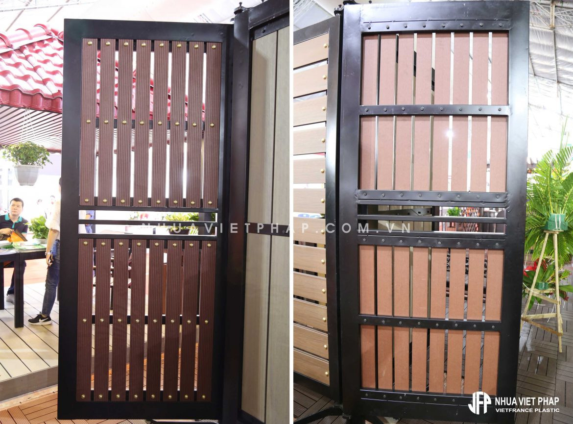 Cửa cổng gỗ nhựa composite thiết kế ốp dọc từ thanh đa năng TDN06