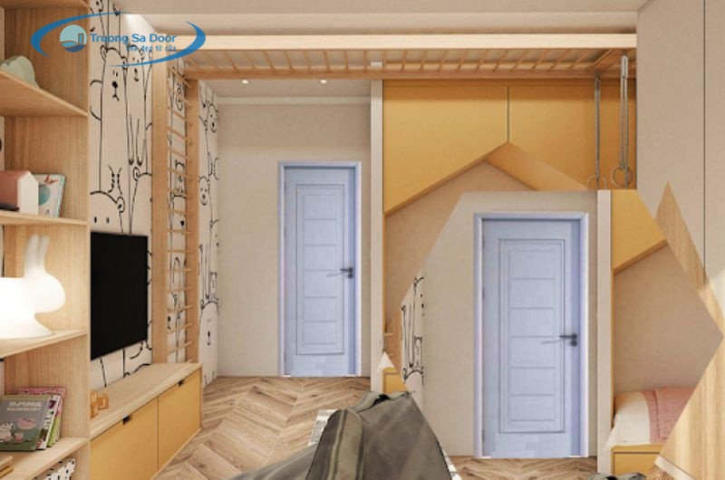 Cửa nhựa 1 cánh màu xanh trắng năng động