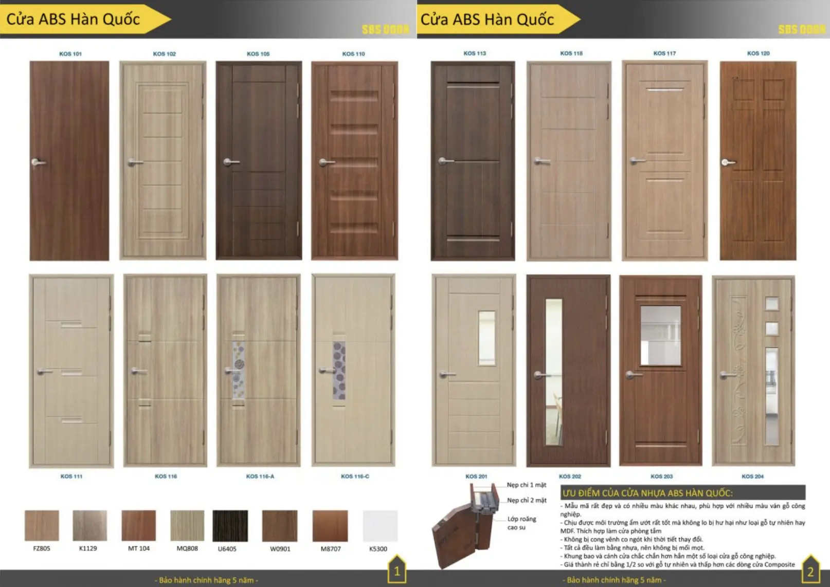 Cửa nhựa ABS Hàn Quốc màu gỗ nhạt với tay nắm kim loại