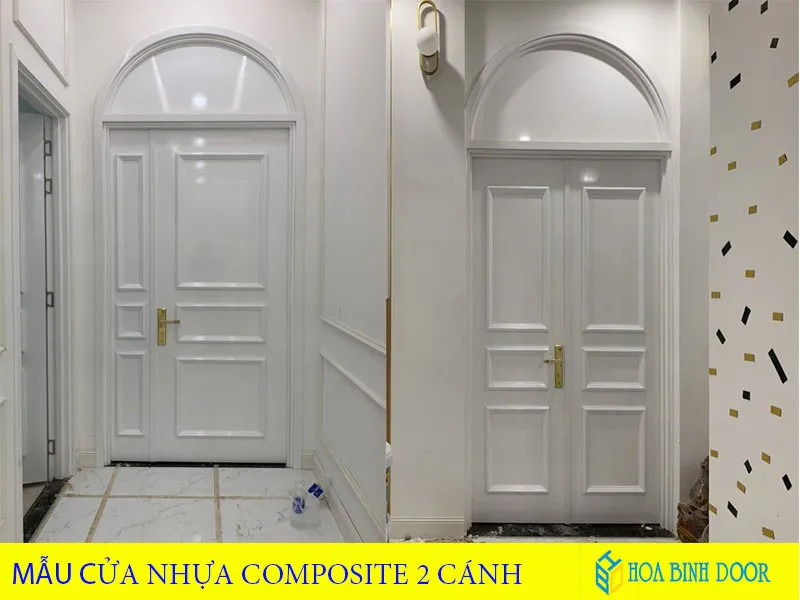 Cửa nhựa composite 2 cánh vân gỗ tự nhiên