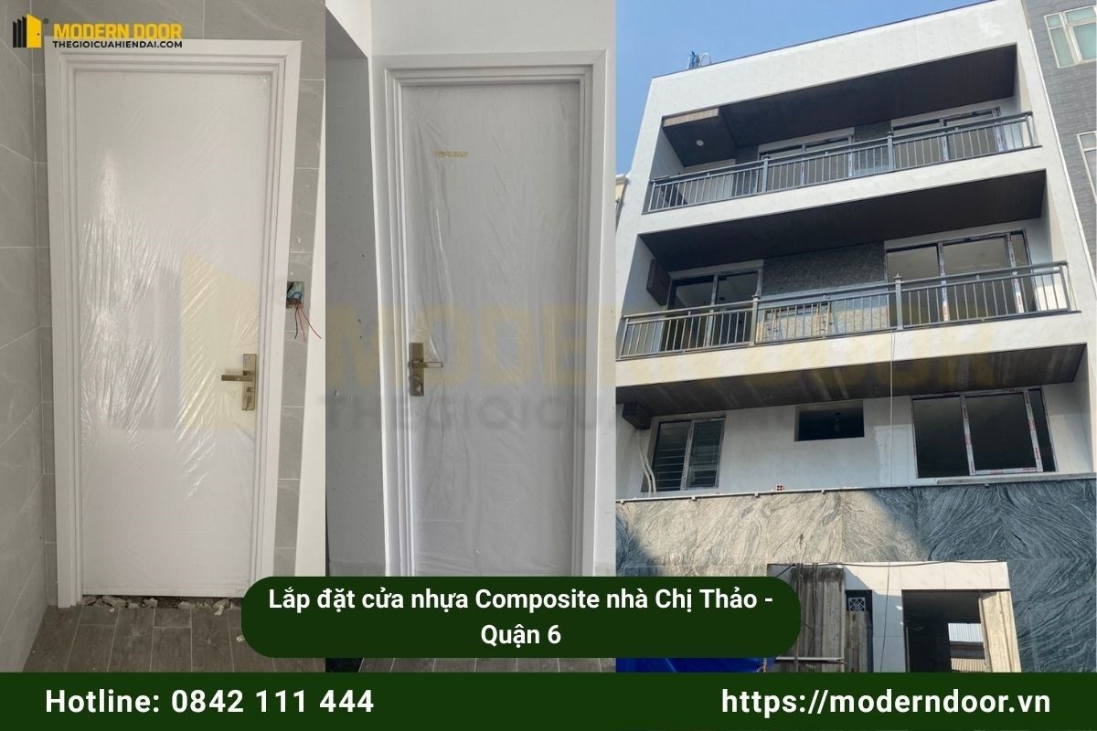 Cửa nhựa Composite cánh phẳng lắp đặt hoàn thiện tại Quận 6