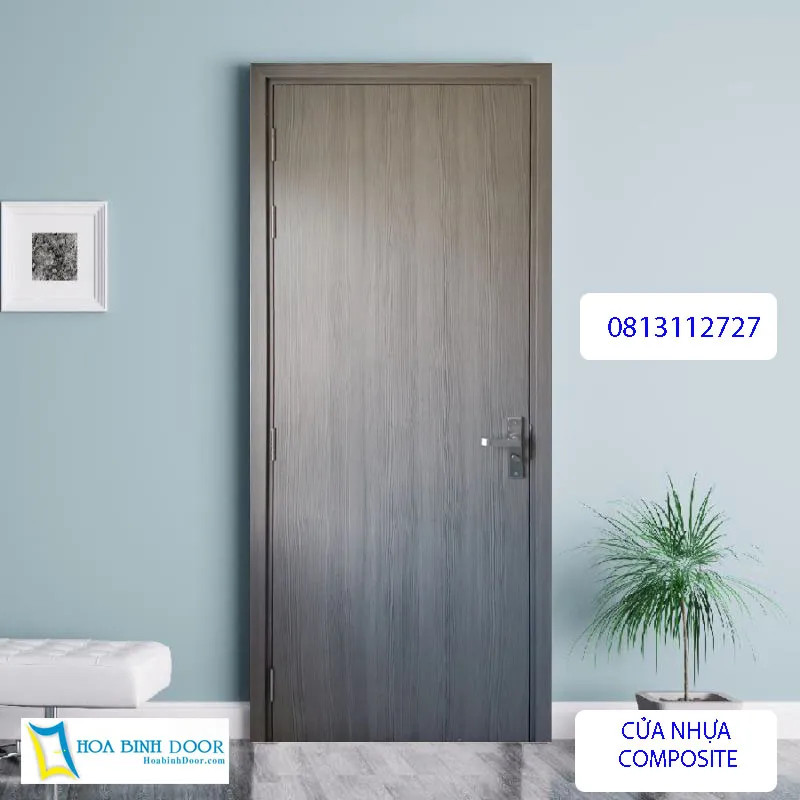 Cửa nhựa composite giả gỗ tông màu nâu đậm với thiết kế thanh lịch