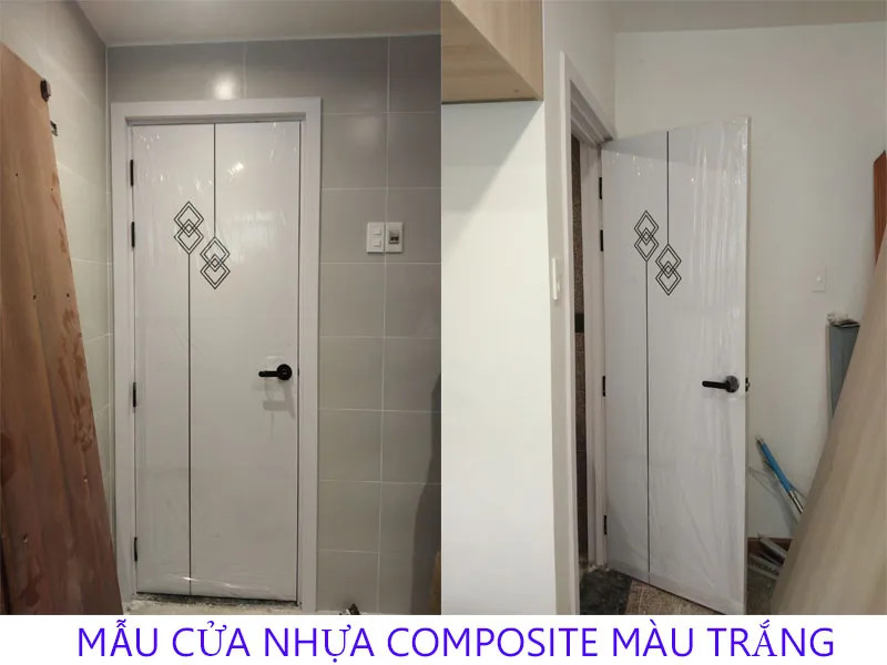 Cửa nhựa Composite màu trắng chạy chỉ CNC đen hiện đại