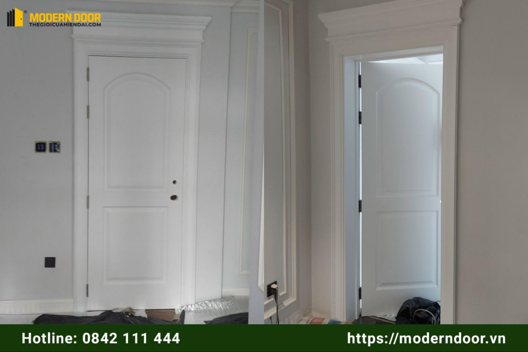 Cửa nhựa composite Panel liền tấm màu trắng, hiện đại
