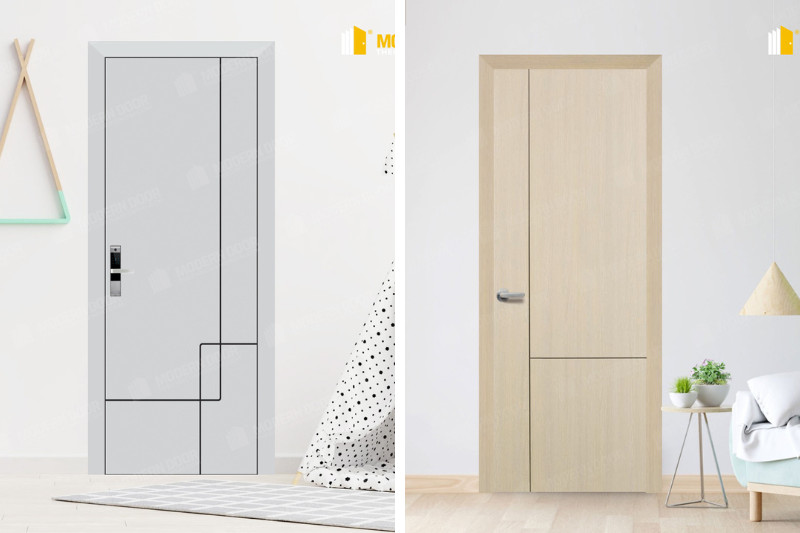 Cửa nhựa composite với thiết kế soi chỉ dọc độc đáo, tạo điểm nhấn cho không gian