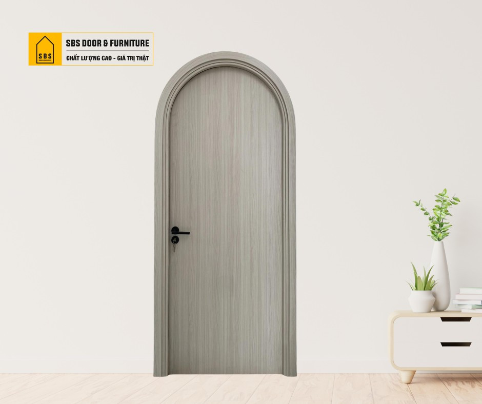 Cửa nhựa composite vòm màu xám hiện đại
