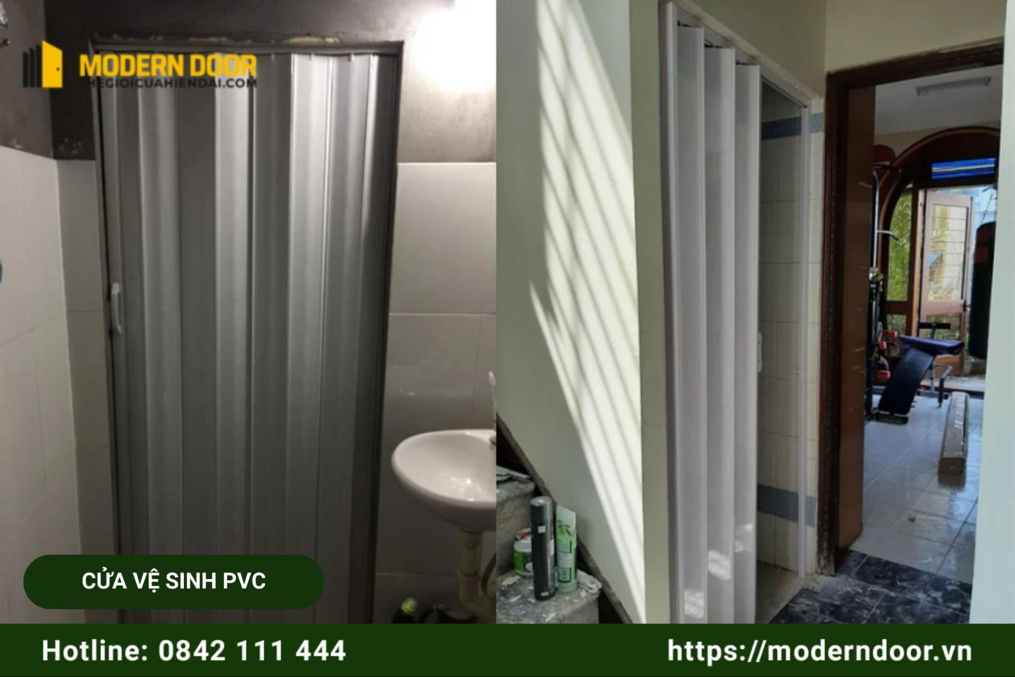 Cửa nhựa giả gỗ xếp PVC tối ưu không gian nhà vệ sinh