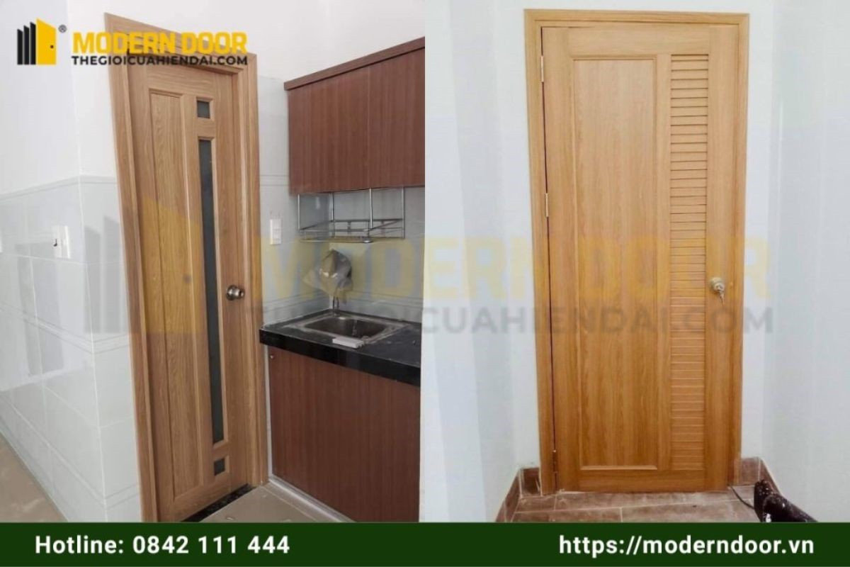 Cửa nhựa PVC ghép thanh màu gỗ