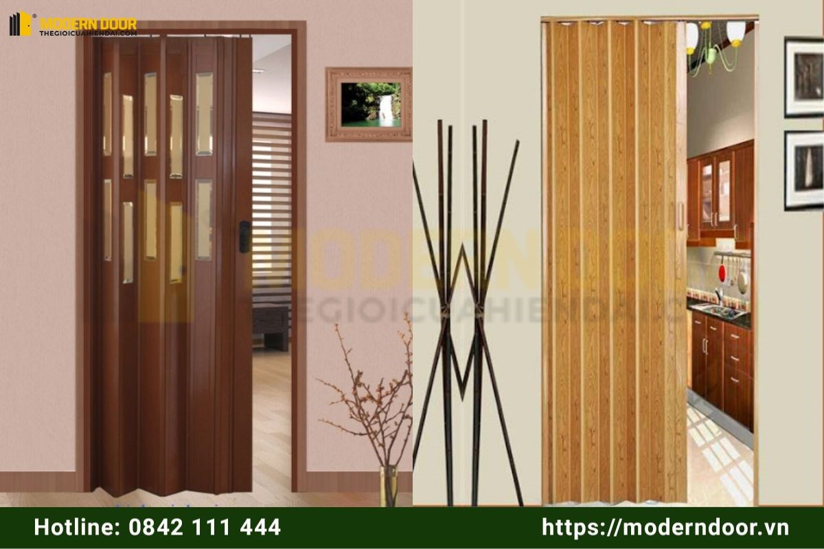 Cửa nhựa xếp giả gỗ giúp tiết kiệm diện tích trong nhà vệ sinh