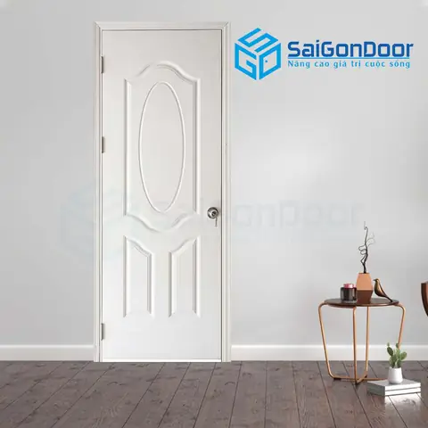 Mẫu cửa gỗ phòng ngủ hoa văn bầu dục