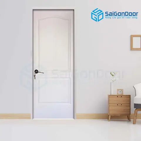 Mẫu cửa gỗ phòng ngủ màu trắng đường viền nổi bật