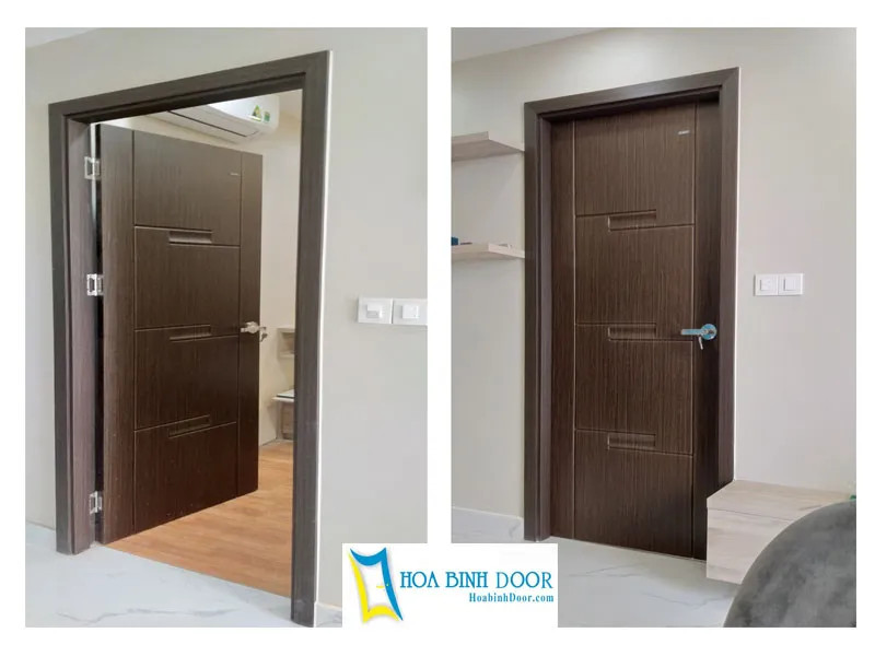 Cửa phòng nhựa giả gỗ ABS Hàn Quốc màu gỗ nhạt, thiết kế panel dọc