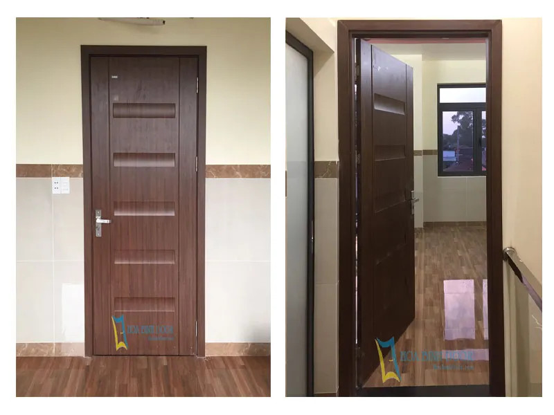 Cửa phòng nhựa giả gỗ ABS Hàn Quốc màu nâu sáng, tay nắm hiện đại