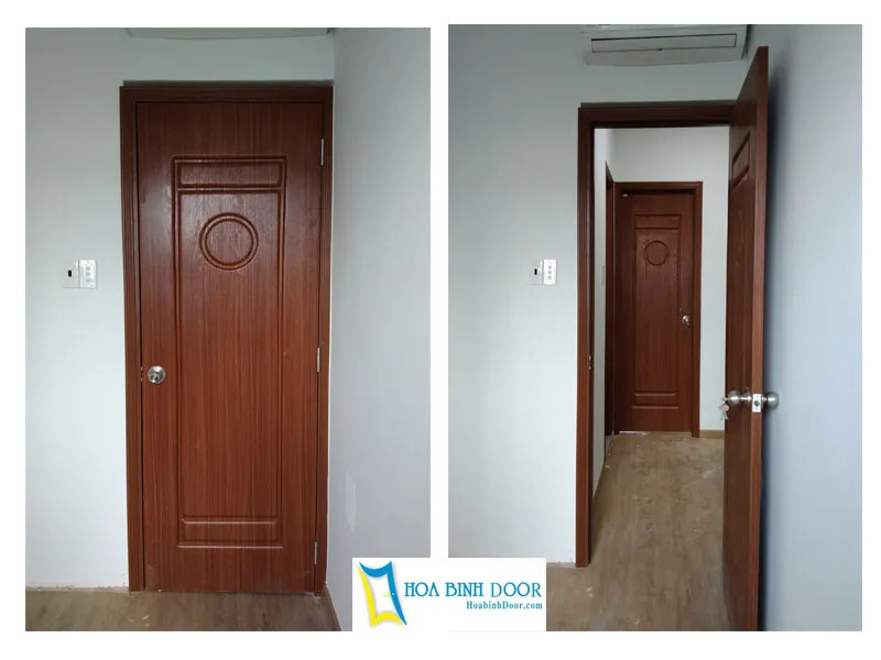 Cửa phòng nhựa giả gỗ Đài Loan màu nâu đỏ, phong cách cổ điển