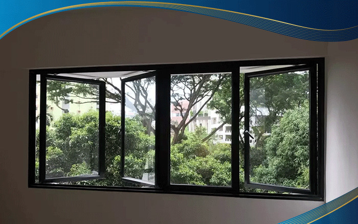 Cửa sổ nhựa 4 cánh màu đen mở quay