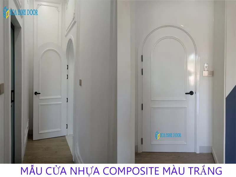 Cửa vòm nhựa Composite màu trắng phào chỉ nổi ấn tượng