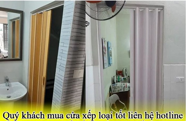 Cửa xếp nhựa màu trắng vân gỗ cao cấp