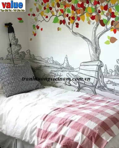 Vẽ tranh tường phòng ngủ đơn giản, đẹp Vẽ tranh tường phòng ngủ đơn giản, đẹp