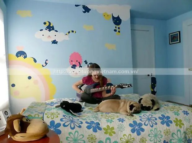 Vẽ tranh tường phòng ngủ đơn giản, đẹp Vẽ tranh tường phòng ngủ đơn giản, đẹp