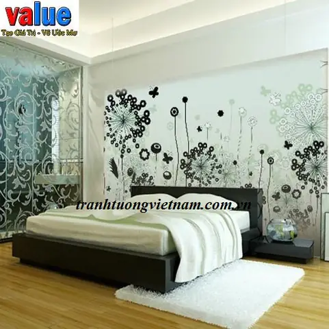 Vẽ tranh tường phòng ngủ đơn giản, đẹp Vẽ tranh tường phòng ngủ đơn giản, đẹp