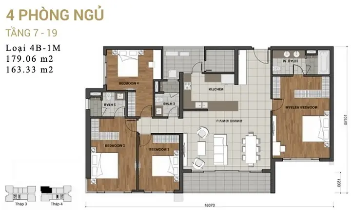 Phân tích chi tiết layout căn hộ Estella Heights 4 phòng ngủ