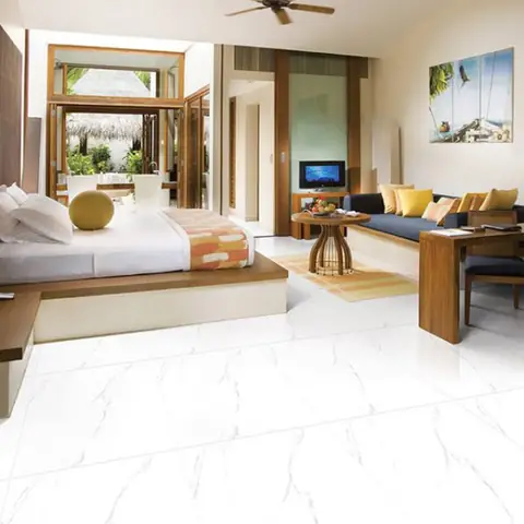 4. Trang trí phòng ngủ với gạch lát nền giống một bức tranh