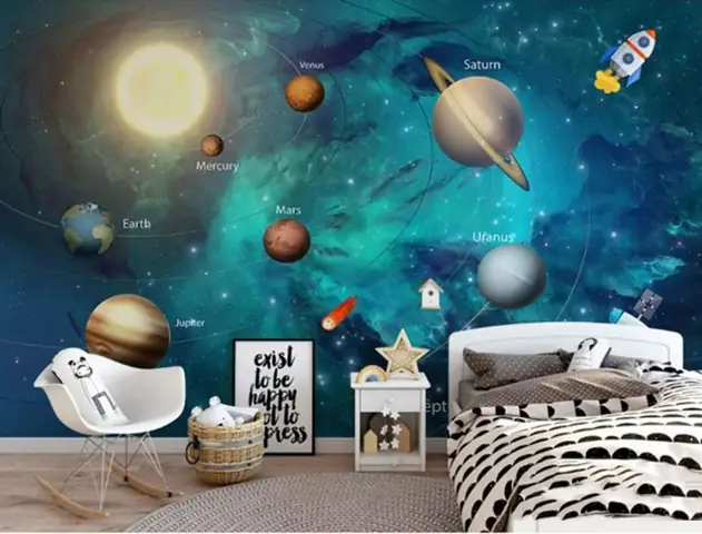 giấy dán tường phòng ngủ galaxy