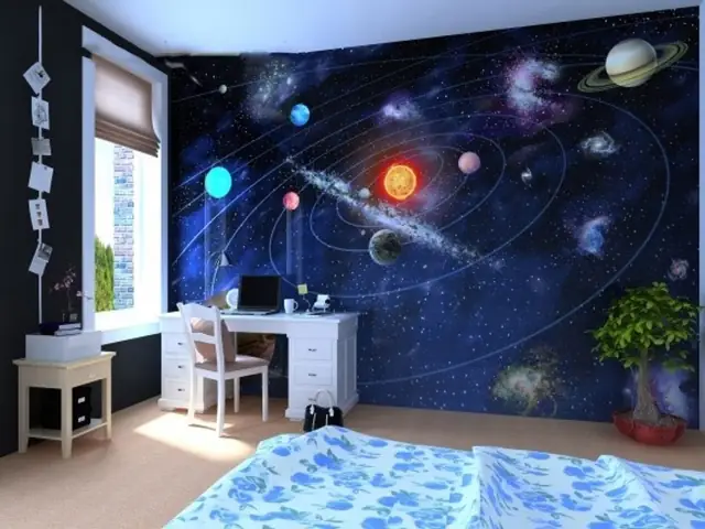 giấy dán tường phòng ngủ galaxy