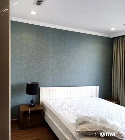 Trang trí giấy dán tường đẹp cho phòng ngủ màu xanh hiện đại