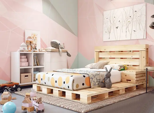 Phòng ngủ giường bệt gỗ pallet