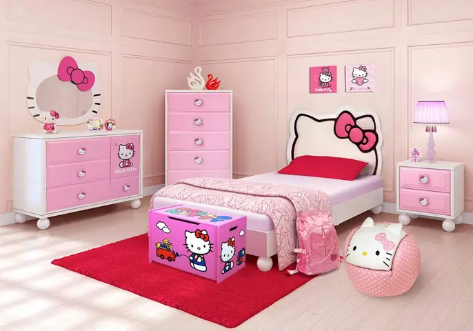 Thiết kế phòng ngủ Hello Kitty rộng: Ý tưởng và hình ảnh đẹp