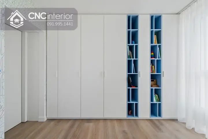 Tủ âm tường phòng ngủ kết hợp kệ sách CNC 12