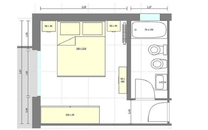 Thiết kế mặt bằng phòng ngủ 20m2 có WC: Tối ưu không gian
