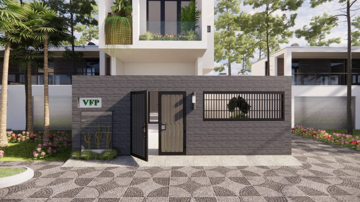 Mẫu cửa cổng gỗ nhựa composite dành cho biệt thự, thiết kế thanh dọc hiện đại