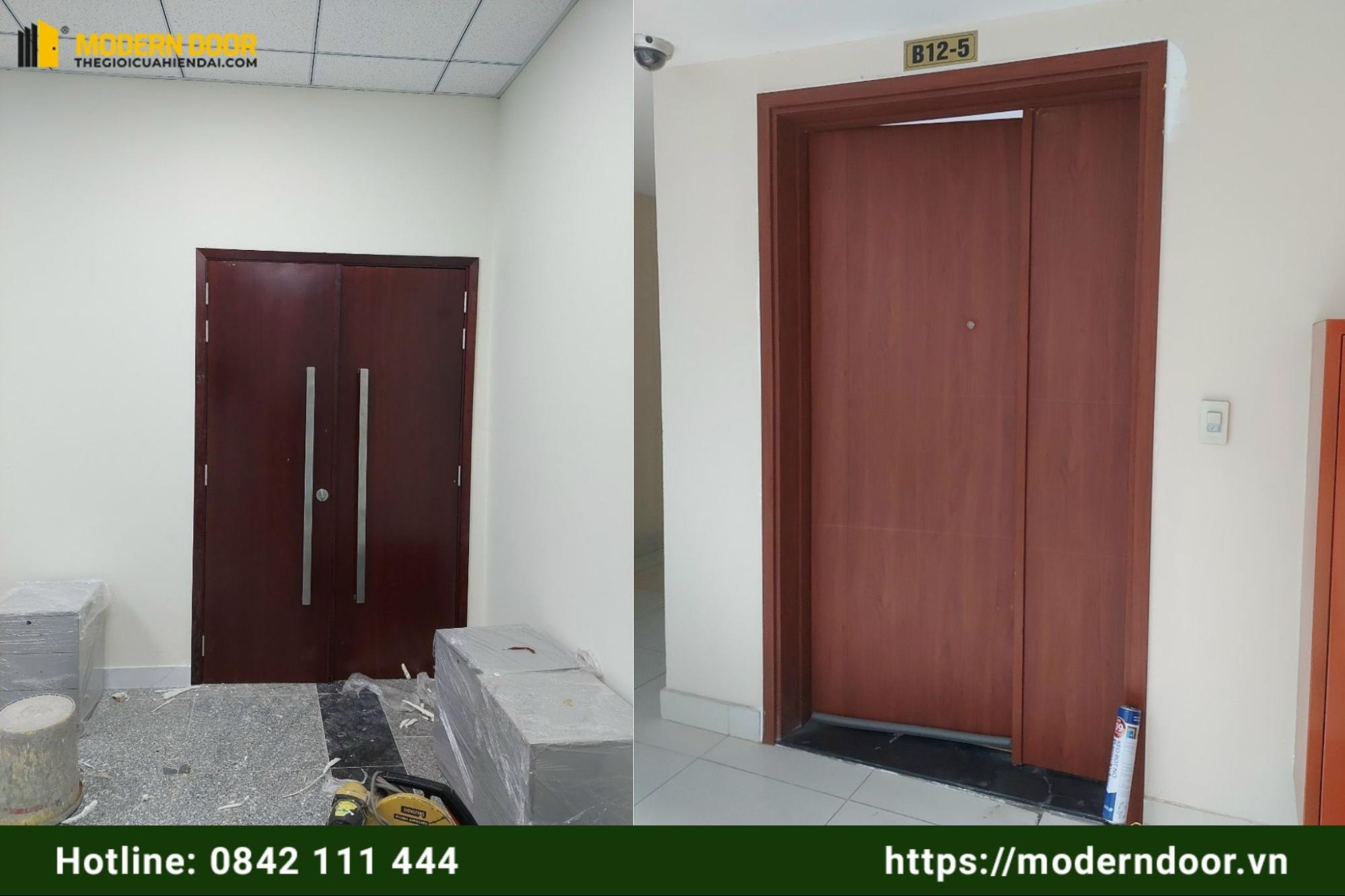 Mẫu cửa gỗ nhựa Composite 2 cánh đều và 2 cánh lệch