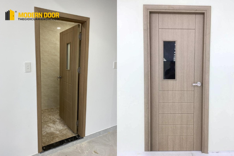 Mẫu cửa nhựa ABS Hàn Quốc với ô kính tạo điểm nhấn